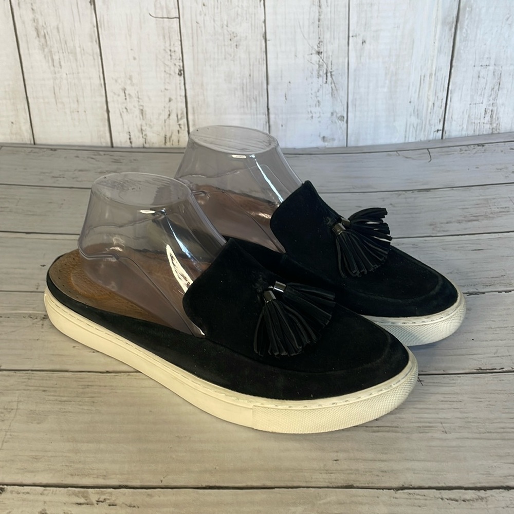 Gentle Souls Black Suede Tassel Rory Slip On Mules